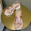 Meotina Platform Wedge Heels Skor Real Läder Sandaler Rund Toe Kvinnor Skodon Blandade Färger Sandaler Ladies Sommar Rosa Blå 210608