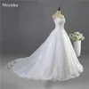 Zj9059 vit elfenben 2021 spets botten bröllopsklänningar brudklänning med stor tågklänning plus storlek 2-26w
