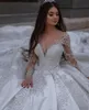 2022 A-Linie Kristall Brautkleider V-Ausschnitt Spitze Langarm Brautkleider Elegantes Hochzeitskleid Robes de Mari￩e