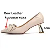 Meotina Véritable Cuir Chaussures À Talons Hauts Bow Femmes Chaussures Bout Pointu Style Étrange Talons Chaussures Dames Chaussures De Fête Beige 40 41 210520