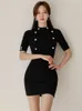 Élégant bouton de style coréen tricoté pull robe femmes vintage moulante slim bureau mini robes automne printemps 210529