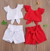 Summer Girl Abbigliamento Set Bambini Bambini Manica Fly Sleeve Backless Bandage T-shirt Brownot Shorts 2PCS Abiti
