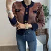 Koreanische Vintage Strickjacke Pullover Frauen Herbst Winter einreiher Oansatz Tops Mantel Mode Damen Jumper 210514