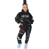 Abbigliamento sportivo Trendy Chic Graffiti Tuta da donna Felpe con cappuccio Pantaloni da jogging Tuta attiva Due pezzi Fitness BF Style Outfit 210525