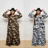 Casual Dresses Plus Size For Women 4xl 5xl Boho Crewneck Long Sleeve Maxi Loose Camouflage Dress Wholesale Drop
