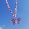 Преувеличивание хип-хоп прозрачная смола большая бабочка кулон ожерелье для женщин девушки конфеты цвет акриловые цепи ожерелье оптом Bijoux