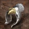 Solitärring Ringe Schmuck S925 Pure Silber Thamineering Golden Eagle Head Personalisierte Flying Solid 925 Man Y1128 Drop Lieferung 2021 Vnlpj