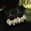 Dangle Lustre Mode Bohème Grand Cercle Rond Boucles D'oreilles Charme Blanc Shell Perle Perles Déclaration Pour Les Femmes Boho Bijoux De Mariage