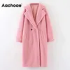 Aachoae Winter Casual Solid Teddy Coat Kvinnor Långärmad Fleece Long Jacket Slå ner Collar Lamb Fur Coat OuterWear ForRure 210925