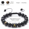 A-Z English Letter 10mm Natural Stone Tiger Eye Black Agate Bead Armband Inledande vävda justerbara pärlarmband Bangle manschett Kvinnor Män modesmycken