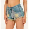 Damesjeans Dames Zomer Nachtclub Gebroken Kwasten Heupen Sexy Brede Benen Een Diamanten Ketting Denim Gescheurde Zakken Shorts Dames