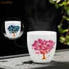 Japanese Magic Sakura Teacup Cold Temperature Discoloration Color Changing Tea Cup Flower Ceramic Bowl Cups & Saucers