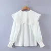 Kobiety Hollow Holling Turndown Collar Białe Koszule Kobiet Z Długim Rękawem Bluzki Casual Los Loose Tops Blusas S8277 210317