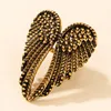 Moda Angel Wings Pierścionek Punk Biker Biżuteria Antyczne Złoty Kolor Vintage Rhinestone Pierścionki Dla Mężczyzn Kobiety