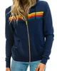 Kvinnors Tröjor Kvinnor Mode Hoodie Oversized Rainbow Stripe Långärmad Sweatshirt Zipper Pocket Coat Jacket Spring Casual V