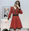 Autumn Women Korean Fashion Sexy V-Neck Long Sleeve Plaid Knitted Sweater Casual Slim Dresses Vestidos 210518