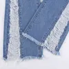 Delik Yırtık Streetwear Jeans kadın Bahar Yüksek Bel Seksi Moda Trend Slim Fit Denim Flare Pantolon 5B417 210427