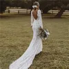 Vestido de noiva de sereia de renda de trem longa 2022 Sexy Backless Backless Lining Country Country Bridal Formal GOWNS BOHEMIAN VEDES