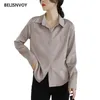 Office Lady Fashion Button Up Satin Silk Shirt Vintage Blouse Women White Long Sleeve Female Blusas Mujer De Moda 210520