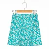 Flower print skirts for women autumn winter mini female A line short green office lady faldas 210427