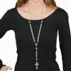 8mm långa pärlor Cross Pendant Luminous Noctilucent Rosary Cross Halsband Kristendom Katolska Smycken Christian Religiösa Smycken