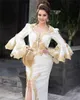 Elegancki Marokański Kaftan White Smatka Formalne Suknie Wieczorowe ze złotymi aplikacjami Kryształy Zroszony Turcja Arabski Dubaj Split Specjalne okazje Suknie Długie Rękaw 2022