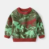 2021 höst pojkar tröja mode kamouflage dinosaur yttre slitage casual barn kläder varm pullover tryck tecknad toddler pojke toppar y1024