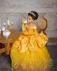Yellow Lace Crystals Flower Dresses Bateau Balll Gown Little Girl Wedding Cheap Communion Pageant Gowns Birthday Dress