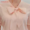 Office Wear Women Lato Szyfonowe Bluzki Koszule Lady Girls Casual O-Neck Bow Tie Krótki Rękaw Topy Blusas DF1161 210609