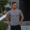 Gym T-shirt Hommes V Cou À Manches Courtes Tricoté T-shirt Sport Slim Fit Tee Shirt Homme Fitness Bodybuilding Workout Vêtements D'été 210317