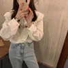 Comelsexy Blanc Lâche Sweet Peter Pan Col Elegance Office Lady Blouse Femmes Chic Chemises Dentelle Douce Femme Tops 210515