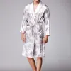 Plus Size Uomo Accappatoio Kimono di seta Indumenti da notte Manica lunga Vestaglia Vestaglia Stampa Pigiama in raso Uomo Notte Peignoir Homme