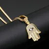Chains Hamsa Hand Of Fatima Pendant Necklace Gold Micro Pave Cubic Zircon Chain Hip Hop WomenMen Jewelry Gift4734231