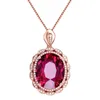 Huisept Classic Silver 925 Colar de jóias Oval Forma Ruby Zircon Gemstones Pingente Rose Ornamento de Ouro Festa de Casamento Atacado