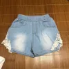 Summer Fashion Beauty Children Little Baby Kids Lace Edges Jeans Girls Denim Blue Shorts For 2 3 4 6 8 10 12 Years Old 210529