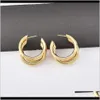 & Hie Earrings Jewelry Drop Delivery 2021 Earring Hoop Stud Steel Material Three Tube Together Contact Circle Gold Sier Color Plated For Wome