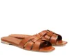 Ber￶mda kvinnors hyllning toffel sandaler platt svart guld brun kalvskinn l￤der casual tofflor damer komfort promenadskor
