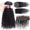 10a Grade Braziliaans Maagd Haar Rechte Bundels Met Vetersluiting Frontale Remy Human Weave Body Diepe Watergolf Inslag Voor Pre Geplukt Voor Zwarte Vrouwen Kinky Krullend