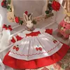 Dziewczynek Lato Vintage Czerwona Truskawka Princess Dress Casual Dress Dla Dziewczynek 100% Bawełna Q0716