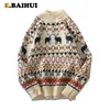 E-BAIHUI noël imprimé cerf pull mode femmes pull tricots unisexe Streetwear Pull demi col roulé Vintage pull