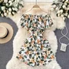 Summer Women Playsuits Floral Print Beach Style Short Jumpsuits Fashion Slash Neck Off-shoulder Sash Bow-tied Wide Leg Romper 210603