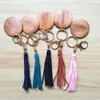 Gränsöverskridande Personlig Trä Keychain Kan skrivas ut Rund Koreansk Velvet Tassel Pendant Key Ring Multi-Color Valfritt