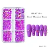 Strass 3D pour Nail Art, 6 grilles, couleurs acidulées, taille mixte, sirène, verre rond, perles de cristal, pierres, décorations d'ongles