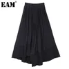 [EAM]高弾性ウエストブラックプリーツフリルプリーツ非対称半身スカート女性ファッション春秋1dd7126 21512
