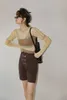CheerArt Bkz. Üstten Ayrılabilir Uzun Kollu T Gömlek Kadın Moda Örgü Kırpma Üst Elastik Sıkı Sarı Tee Gömlek 210324
