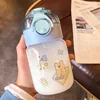 Bouteilles d'eau en verre pour enfants imprimées par dessin animé petites et mignonnes poignées portables couvercle pop tasses avec paille