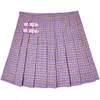 Harajuku Pastel Purple Plaid Skirt Knif Pleat High Waist Mini Tennisskirt For Women School-Girl Outfits / 210708