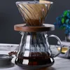 Pour Over Coffee Set V02 Dripper 600ml Coffee Server Glass Funnel Drip Coffee Maker V60 Filter Brewing Cup with Wooden Holder 220309