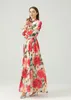 Damskie sukienki na pas startowy koronkowe kołnierz w kolorze łuku długie rękawy kwiatowy nadruk elegancki maxi sukienka impreza