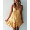 Casual Jurken Sexy Mini Spaghetti Ruches Zomer Jurk Vrouwen 2022 Katoen Linnen Vestidos Femme Off-Schouder Zonnejurk Minimalisme